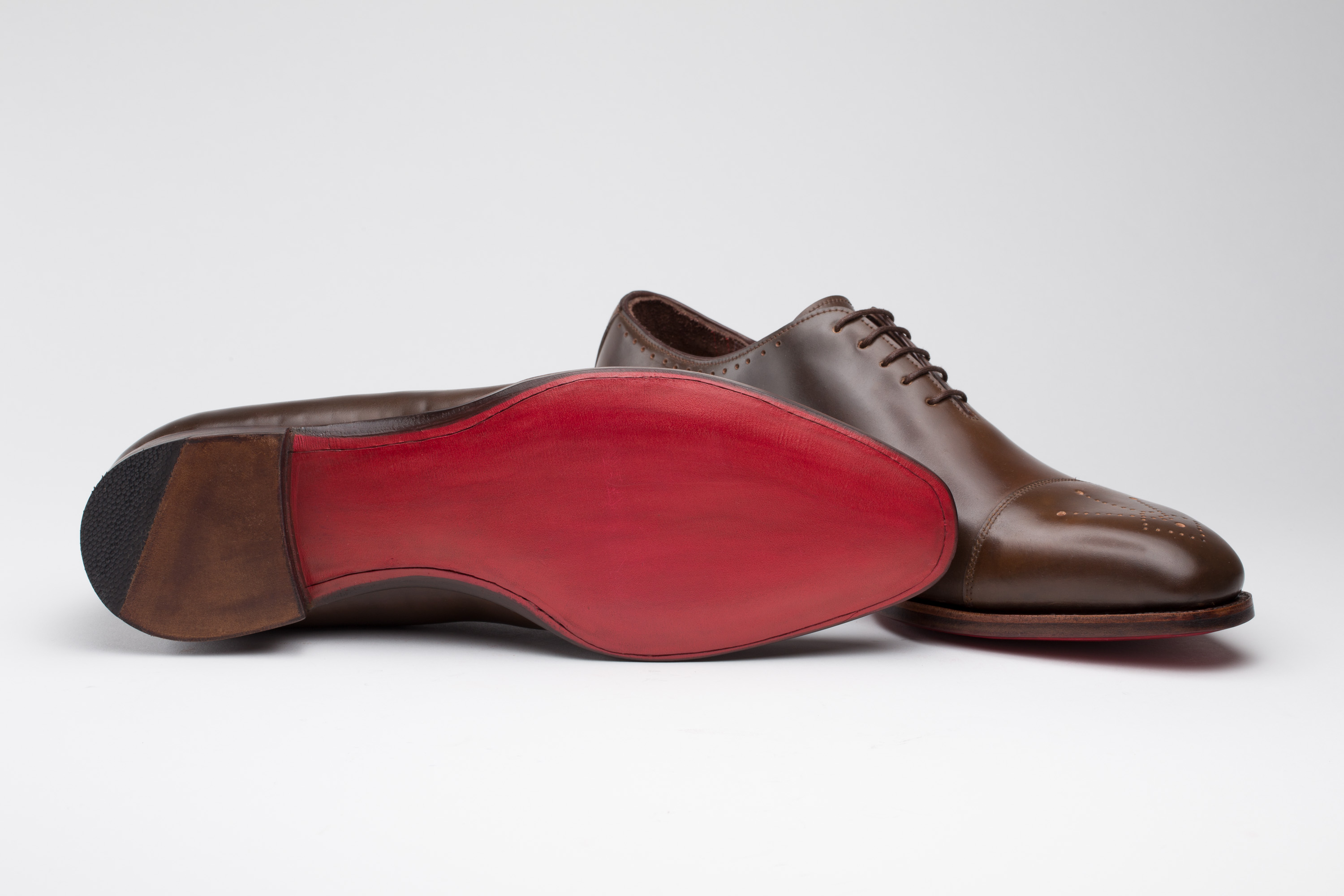 bespoke men's shoe brown cordovan with a red leather sole