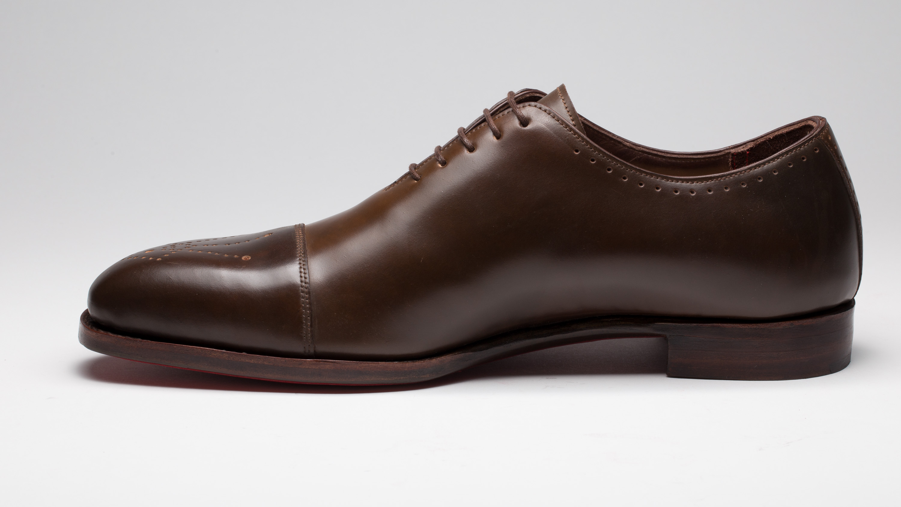 bespoke men's shoe brown cordovan top view